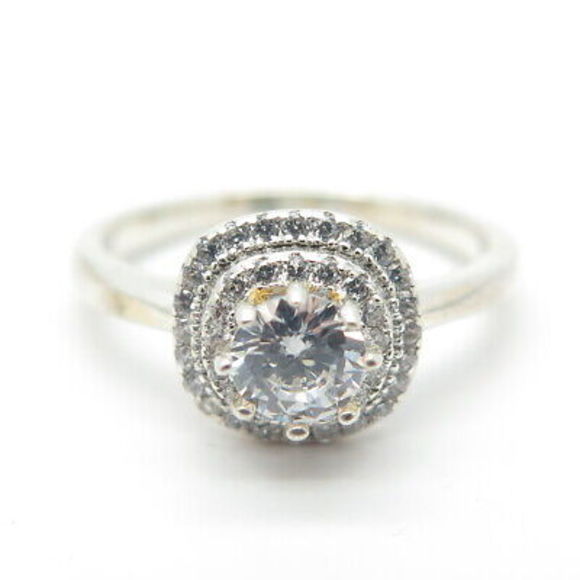 925 Sterling Silver Round-Cut C Z Ring Size 7.5 - Picture 3 of 8